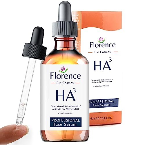 60ml Bio Siero con Acido Ialuronico Puro a 3 pesi Molecolari, Vitamina C e Noti Agenti Antirughe e Antietà. Biologico,Vegano,Idratante e Illuminante. Siero Viso Ideale anche Come Crema Contorno Occhi