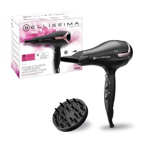 Bellissima Imetec Asciugacapelli K9 2300 Asciuga e Mantiene Idratati i Capelli senza Effetto Crespo, 2300 W, Tecnologia a Ioni, 8 Combinazioni Flusso d'Aria Temperatura, Diffusore capelli ricci