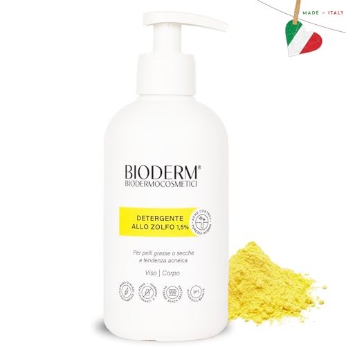 Bioderm S Detergente Allo Zolfo per Pelle Grassa e Anti Acne - Per Punti Neri e Brufoli sulla Fronte, Naso, Mento, Guance, Schiena, Collo, Cuoio Capelluto, ecc - Senza Parabeni