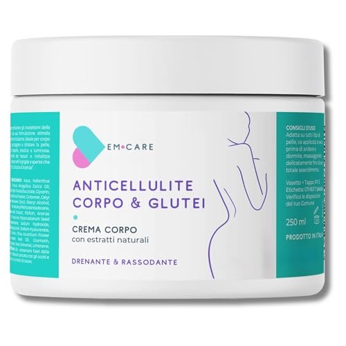 EM CARE Crema Anticellulite Forte - Crema Cellulite Forte per Cosce e Glutei ideale anche come Crema corpo rassodante e Drenante per un'Azione Anticellulite Forte - Crema Tonificante Gambe da 250 ml