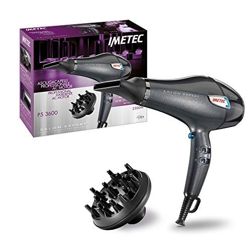 Imetec Salon Expert P5 3600 Asciugacapelli Professionale, 2300 W, Griglia con Rivestimento in Ceramica e Cheratina, Tecnologia a Ioni, 8 Combinazioni Aria/Temperatura, 2 Beccucci