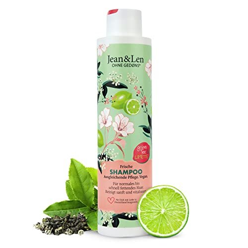 Jean & Len Fresh Shampoo Green Tea & Lime, per capelli da normali a rapidamente grassi, protegge dalla perdita di idratazione, trattamento equilibrante, senza parabeni e siliconi, vegan, 300 ml