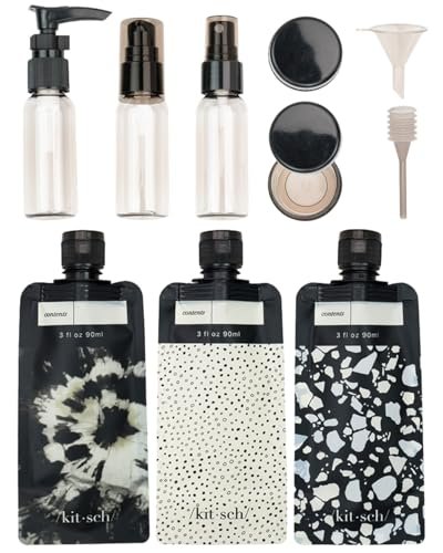 Kitsch 11 Travel Bottles, Refillable Toiletries Containers, Leak-Proof, TSA-Approved Kit and Bottle Set