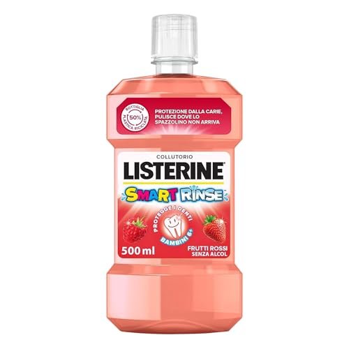 LISTERINE Collutorio Smart Rinse, Collutorio bambini al gusto di Frutti Rossi, Collutorio senza alcool e zucchero per un'igiene orale completa per i bambini 6+, 500 ml