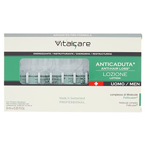 Vitalcare | Swiss - Trattamento Anticaduta Uomo, Energizzante, Ristrutturante, con Complesso di Molecole Follicusan, 10 Fiale Anticaduta Capelli Uomo da 6 ml, con Pratico Dosatore