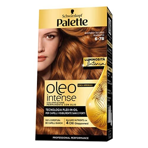 Schwarzkopf Palette Oleo, colorazione permanente copertura professionale capelli bianchi, Liquido, Senza ammoniaca, 6-78 Biondo Scuro Ramato, confezione singola