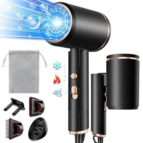 Asciugacapelli Ionico Pieghevole, 2400W Phon Capelli Professionale da Viaggio con Pulsante Caldo/Freddo, 3 Temperature,3 Velocità, AC Motor Salon Phone Capelli con 1 Diffusore & 2 Concentratori