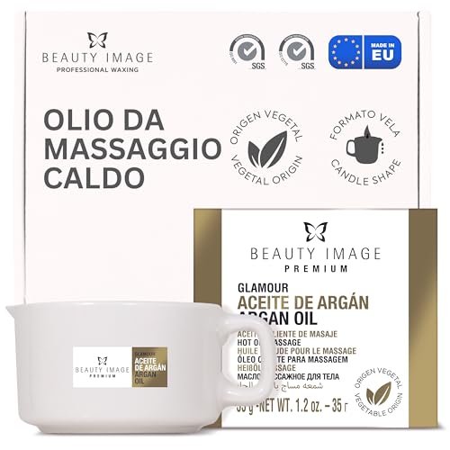 BEAUTY IMAGE Candela da Massaggio - Colore Oro Brillante Glamour - Con Olio di Argan. Da 2 a 3 Massaggi per Tutto il Corpo. Olio Caldo per Massaggi Professionali. Qualità Prodotto in Europa.