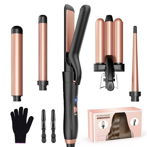 BESTOPE MIX Piastra Onde per Capelli, Ferro Arricciacapelli 5 in 1 con Piastra per Capelli Ceramica Antistatica Piastra Capelli con temperatura regolabile a riscaldamento rapido Rose Gold