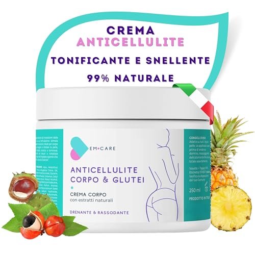 EM CARE Crema Anticellulite Forte - Crema Cellulite Forte per Cosce e Glutei ideale anche come Crema corpo rassodante e Drenante per un'Azione Anticellulite Forte - Crema Tonificante Gambe da 250 ml