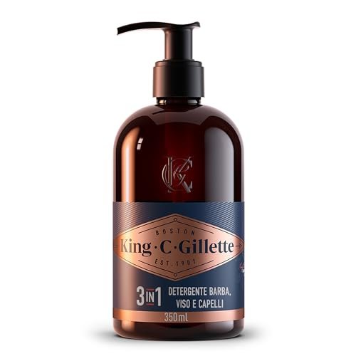 King C. Gillette DETERGENTE VISO UOMO 3 In 1, Sapone BARBA, VISO e CAPELLI, Pulizia e Freschezza, Profumazione King C., CURA DELLA BARBA, Idea Regalo Uomo