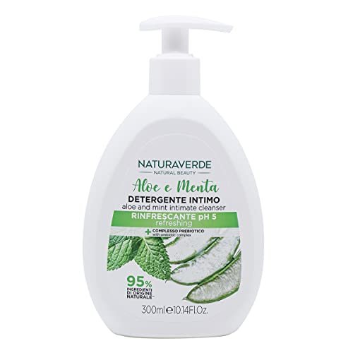 Naturaverde | Natural Beauty - Detergente Intimo all'Aloe e Menta, con Complesso Prebiotico, pH 5, Sapone Uomo, Donna, Rinfrescante, 300ml