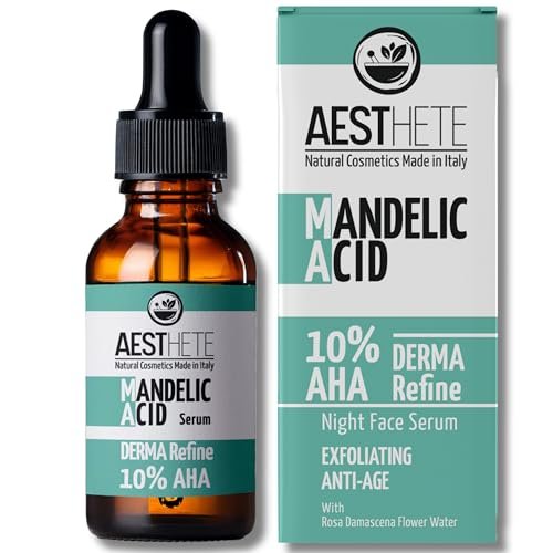 100ml Acido Mandelico Viso 10% AHA Professionale Siero Viso Notturno Purificante Per Pelle Sensibile, Grassa e Mista Astringente Pori Dilatati, Discromie Cutanee Anche per Adolescenti, Profumato