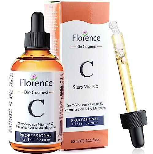 60ml. Bio Siero Vitamina C e Vit. E. Siero Viso Acido Ialuronico Antirughe, Antimacchie Illuminante, e Antietà. Ideale Come Crema Contorno Occhi e per Dermaroller. Biologico,Vegano