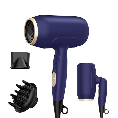 Asciugacapelli da viaggio pieghevole OKWRAP, 2000 W, asciugacapelli da viaggio con diffusore, pieghevole, piccolo con 3 velocità, 3 impostazioni di calore, con 1 diffusore e 1 concentratore