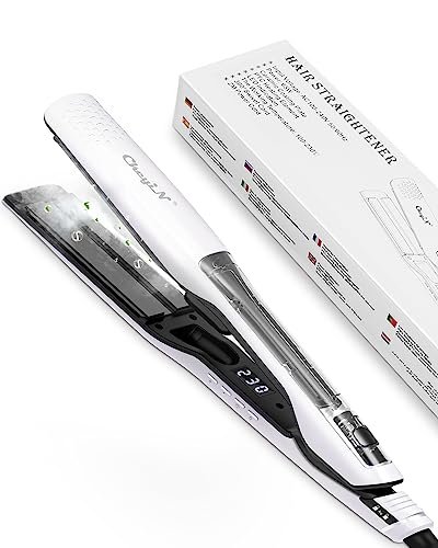 CkeyiN Piastra A Vapore Per Capelli,2 in 1 Piastra Capelli Ricci,Rivestimento in Ceramica con Funzione Degli Ioni Negativi Piastra Capelli Vapore,Temperatura Regolabile 100°C-230°C