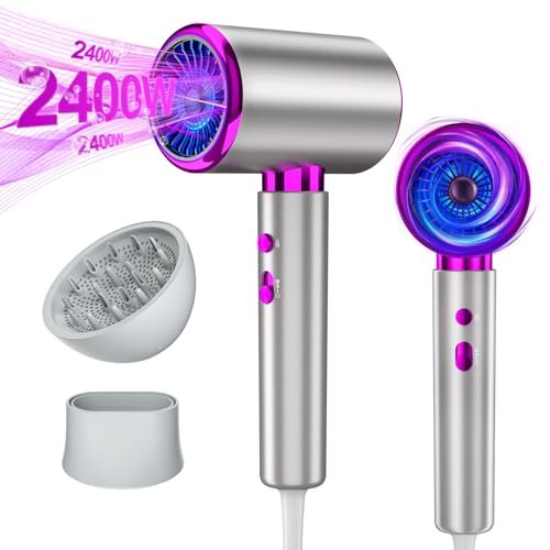 DMTIVMG Phon Capelli Professionale Asciugacapelli Lonico 2400W AC Motore 3 Velocità/2 Temperature con Diffusore e Concentratori per Molte Acconciatur