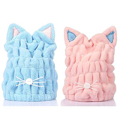 DS-Space Asciugamani Asciugamani in Microfibra 2 Pz, Asciugamano/Cappuccio Asciugamano da Bagno, Cappuccio Asciugamano Capelli Assorbenti Ultra Morbido per Donne Adulti o Bambini Ragazze(2 Pezzi)