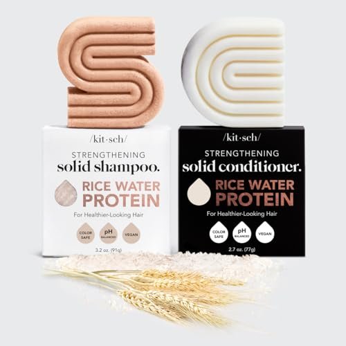 Kitsch Rice Bar Shampoo E Balsamo Per La Crescita Dei Capelli | Shampoo Bar E Balsamo Al Riso Per Rinforzare, Detergere E Idratare | Shampoo Bar E Balsamo Vegano Con Acqua Di Riso
