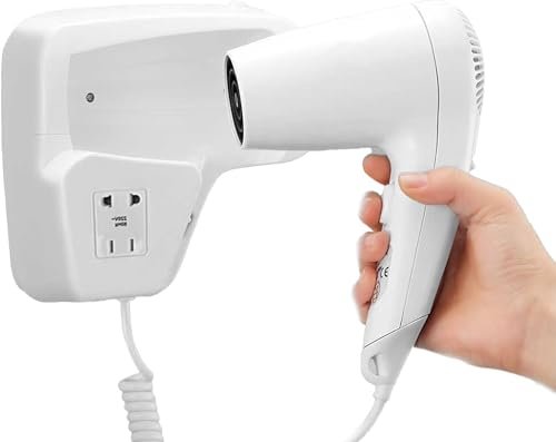 SQUADO Asciugacapelli Da Parete, Phono da Parete Muro con Presa di Corrente Per Bagno Albergo Hotel Spogliatoio Da 1300W BIANCO