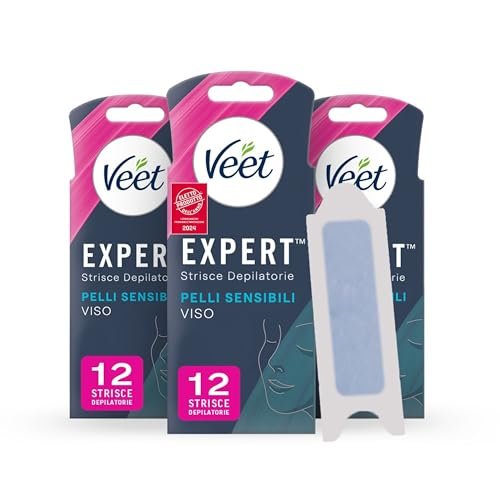 Veet Expert 36 Strisce Viso Pelli Sensibili, 3 confezioni da 12 strisce