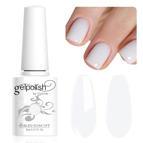 Vishine 8ml Gel Semipermanente Bianco Latteo, Smalto per Unghie Semipermanente Naturale French Manicure Gel Bianco Latteo per Nail Art UV LED Gel