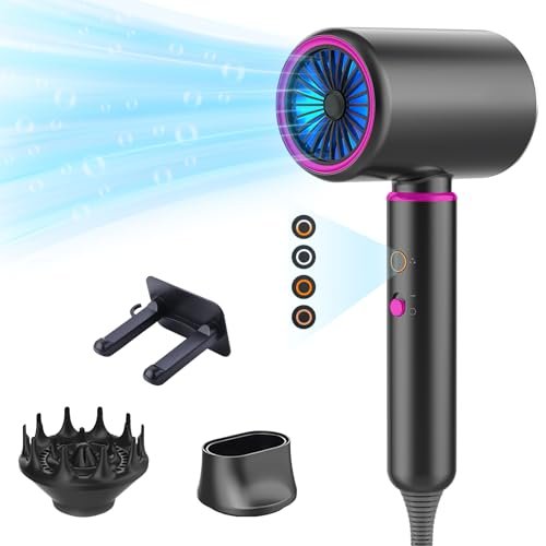 Bizcasa Phon Ionico, Asciugacapelli Professionali con Motore AC 2200w per Asciugatura Rapida, 4 Impostazioni Di Temperatura, 2 accessori styling, per Salone e Molte Acconciature (Grigio 1)