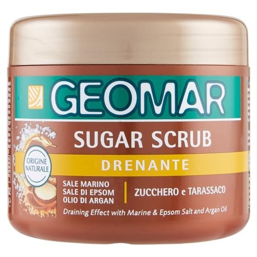 GEOMAR | Sugar Scrub Corpo Drenante, Con Sale Marino, Sale di Epsom, Olio di Argan ed estratti di Zucchero e Tarassaco, 95% di Origine Naturale, Made in Italy, 600 g