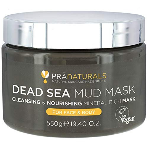 PraNaturals Maschera ai fanghi del Mar Morto 550g, 100% Naturale, Ricca di minerali nutrienti, Idrata e disintossica la pelle, Libera i pori, Esfolia le cellule morte