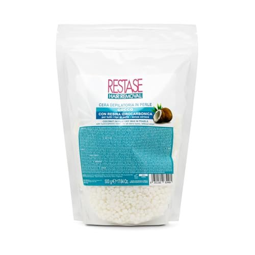 RESTASE | Cera Depilatoria in Perle Cocco 500 gr, Senza Strisce, con Resina Idrocarbonica, Adatta a Tutti i Tipi di Pelle per una Depilazione Morbida e Efficace