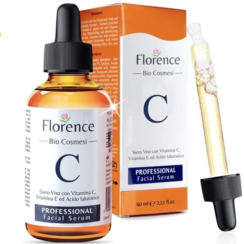 60ml. Bio Siero Vitamina C e Vit. E. Siero Viso Acido Ialuronico Antirughe, Antimacchie Illuminante, e Antietà. Ideale Come Crema Contorno Occhi e per Dermaroller. Biologico,Vegano