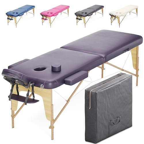 Beltom® LETTINO DA MASSAGGIO LETTINI MASSAGGI 2 ZONE IN LEGNO PORTATILE PESA SOLO 12,8 KG RICHIUDIBILE + PANNELLO REIKI + ANGOLI ARROTONDATI E RINFORZATI - FISIOTERAPIA ESTETISTA TATTOO TATUAGGI-LILLA
