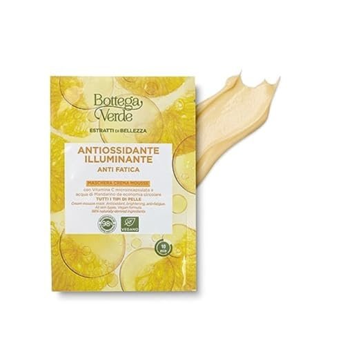 Bottega Verde - Estratti di Bellezza, Maschera Crema Mousse Monodose, 8 ml, con Vitamina C Microincapsulata e Acqua di Mandarino da Economia Circolare, Antiossidante, Illuminante, Anti Fatica