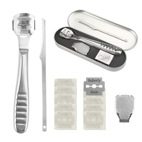 Credo Per Pedicure, Tagliacalli In Acciaio Inossidabile, Professionali Raschietto Per Piedi, Kit Per Pedicure Raschietto, Calli Piedi Rimozione, Taglia Calli e Duroni con Custodia e 10 Lame, Argento