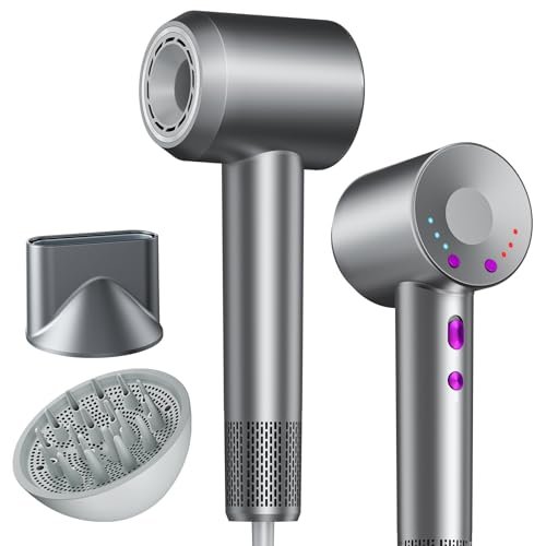 DMTIVMG Asciugacapelli Ionico 1600W Phon Capelli Professionale 4 Temperature 3 Velocità del Vento 150000 RPM Motore Senza Spazzole Tasto Aria Fredda Controllo della Temperatura 2 Accessori Magnetici