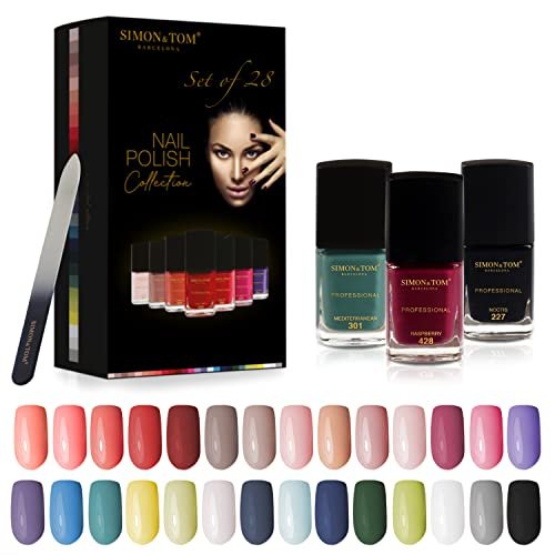 Simon&Tom Smalti normali per Unghie - Set Smalti per Unghie a lunga durata - Finitura professionale e Asciugatura rapida - 28 Colori Brillanti 12ml - Made in Italy