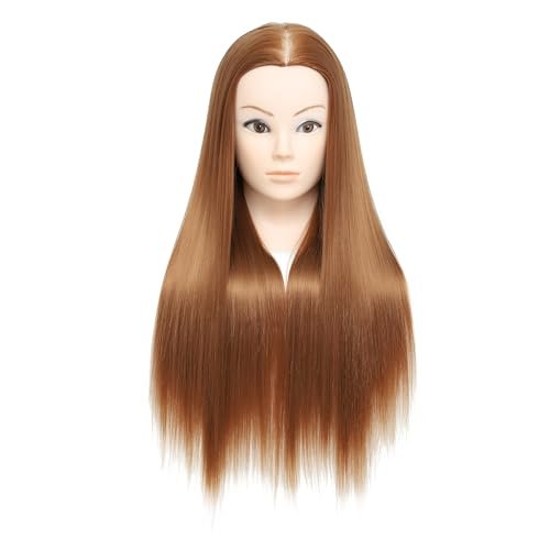 Testa di addestramento, testa di manichino cosmetologico per parrucchiere con capelli lunghi in fibra sintetica al 100% da 26-28" per esercitarsi nello styling con set di trecce a morsetto (30)