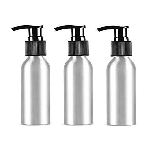 3 flaconi da 120 ml in alluminio con pompa nera in PP con testa vuota e ricaricabile dispenser per campioni di cosmetici, per trucco crema emulsione bagno doccia shampoo articoli da toeletta (Argento)