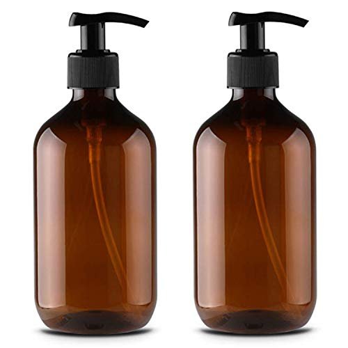 Alledomain 2 flaconi vuoti in plastica ricaricabili da 300 ml, con erogatore di lozioni, shampoo, crema per bagnoschiuma, gel doccia, contenitori per articoli da toeletta e liquidi, colore marrone