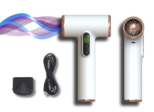 Asciugacapelli Cordless da Viaggio, 200 W, Mini Asciugacapelli Portatile USB C Ricaricabile, con Schermo Digitale, 3 Velocità del e 3 Temperature, Motori Spazzolati