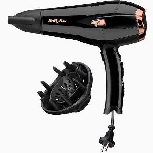 BaByliss Asciugacapelli con cavo retrattile, 2000W Phon Capelli Professionale, funzione ionica anti-crespo, 3 impostazioni di calore - 2 velocità, Nero, D373E