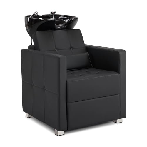 Barberpub Sedia da parrucchiere con lavabo, lavabo da parrucchiere in ceramica regolabile, per parrucchiere SPA Salon, 8010 (nero/PVC)