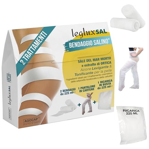 Bende drenanti gambe con effetto freddo + Ricarica. Bendaggio anticellulite snellente rassodante, 225 ml con complesso di Manilkara. Set 2 Bendaggi + Ricarica + Pantolone Cartene in Omaggio