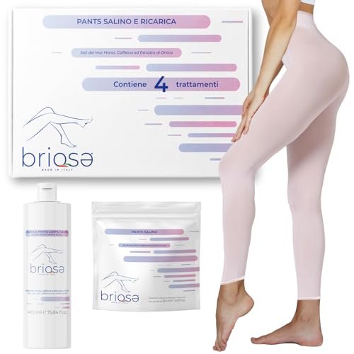 BRIOSE Kit 4 Trattamenti Collant Drenanti Anticellulite Ricaricabili al Sale del Mar Morto - 1 Pantaloncino + Ricarica 450 ML + 4 Pantacartene inclusi - Made in Italy