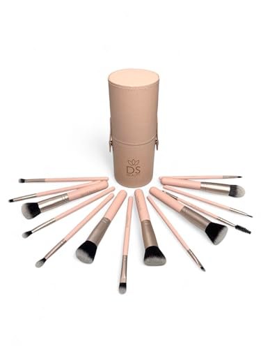 DS BEAUTY Set di 14 Pennelli Make Up Professionali - Morbidi, Ipoallergenici, per Fondotinta, Ombretti e Cipria in Custodia Elegante e Portatile a Tubo - Ideale per Principianti ed Esperti