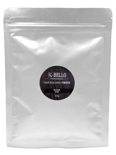 Fibre di cheratina Naturale e Vegan K-BELLO - Polvere anti diradamento per nascondere capelli fini, la calvizie e dare volume istantaneo - Hair Fiber per Uomo e Donna (50g, Nero)
