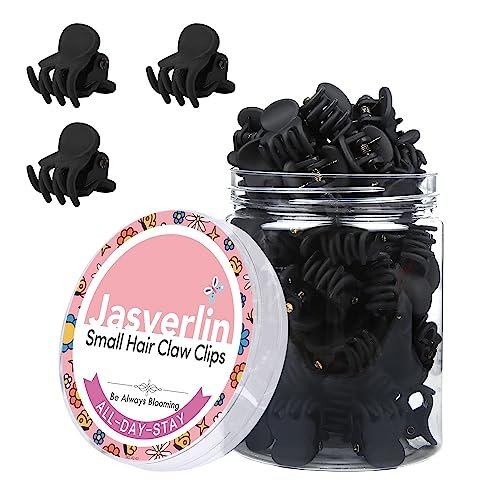 JASVERLIN Piccoli fermagli per capelli, piccoli artigli per capelli fini e sottili, mini accessori in plastica per donne, clip per lo styling, presa forte antiscivolo 50 pezzi (nero opaco)