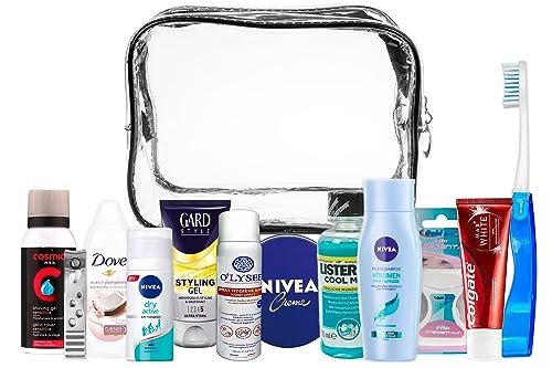 Kit da viaggio, set da viaggio adatto per bagaglio a mano, vacanze e viaggi di lavoro, comprendente tutti i prodotti di marca per la cura della persona necessari, in un beauty case in PVC (Men)