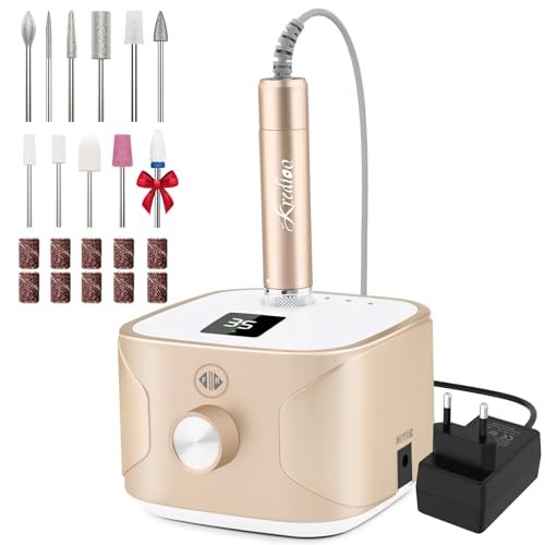 Kredioo Fresa per Unghie Professionale 35000RPM, Fresa Unghie, Lima Per Unghie Elettrica, Manicure e Pedicure, Trapano Elettrico per Rimozione Gel/Smalto, Oro