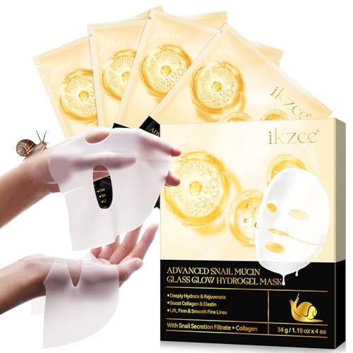 Maschera Avanzata Alle Proteine ​​Della lumaca, 4 Pezzi Bio Collagen Real Deep Mask,Bio Collagen Mask Overnight, Maschera Viso Collagene, Anti Wrinkle Lifting, Minimizzazione Dei Pori, Pelle Compatta